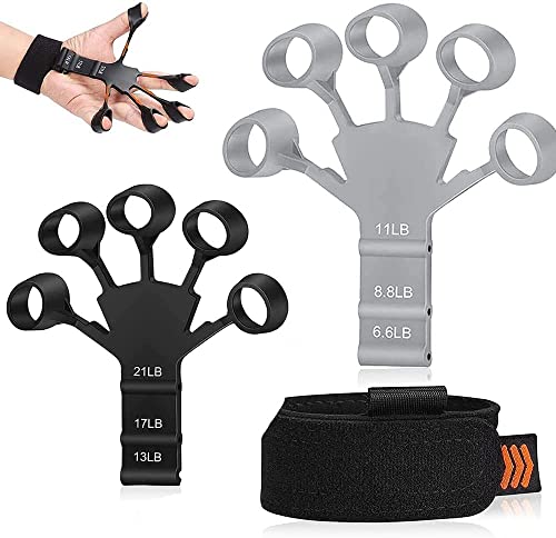 2 PCS Finger Strengthener,Grip Strength Traine，Hand Grip Strengthener,Hand Exercisers for Strength,Finger Exerciser & Hand Strengthener,Hand Therapys and Training Device, (black&Grey)