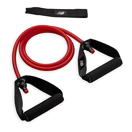 New Balance Resistance Band with Handle & Door Anchor Attachment Home Gym System – Exercise Fitness Workout Bands for Men, Women, Strength Training, Physical Therapy (Heavy, Red)
