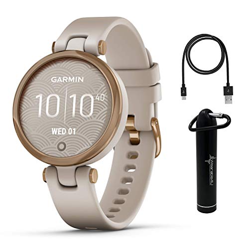 Wearable4U Garmin Lily Women’s Fitness Sport Smartwatch Power Bundle (Rose Gold Bezel with Light Sand Silicone Band), Gift for Mom