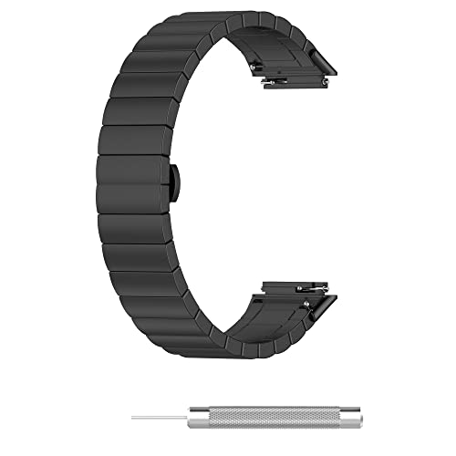 TenCloud Metal Watch Band Compatible with KALINCO/FITVII Slim Fitness Tracker 1.47 inch Bands 16mm Watch Strap Solid Stainless Steel Link Wristband 1.47” Fitness Tracker (Black)