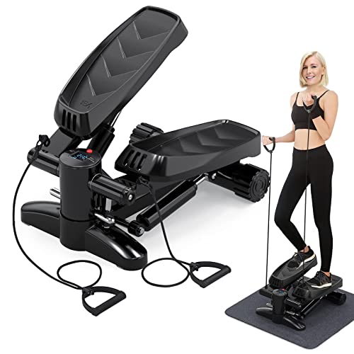 Steppers for Exercise, Mini Stepper with LCD Monitor, Quiet Fitness Stepper with Resistance Bands, Gym Stair Stepper for Home Workout, Legs Arm Full Body Training