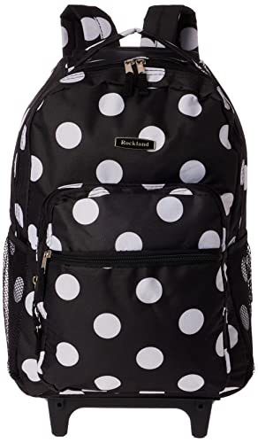 Rockland Double Handle Rolling Backpack, Black Dot, 17-Inch