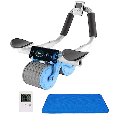 2023 New Automatic Rebound Ab Abdominal Exercise Roller Wheel, with Elbow Support and Timer, Abs Roller Wheel Core Exercise Equipment, for Men Women (Blue)
