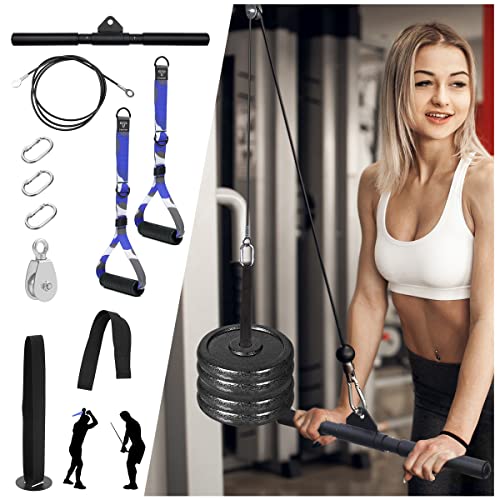 Pulley System Gym with Bar 10pcs, 78.8″ Cable Lat Pull Down Attachments for Cable Machine, Home Gym Fitness Strength Training Workout Equipment