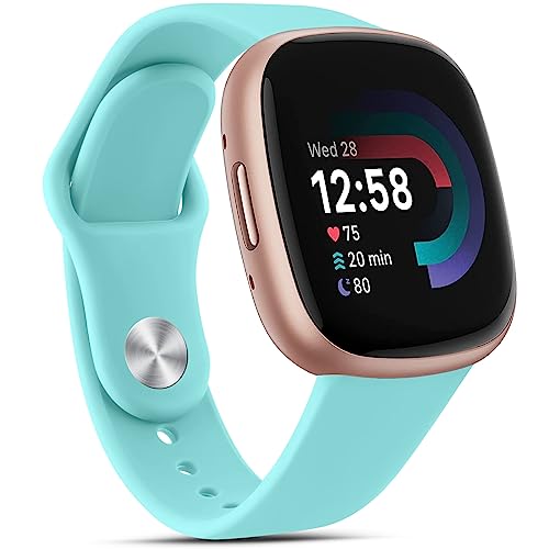 VANCLE Silicone Bands for Sense Bands Versa 3 Bands Women Men, Classic Soft Sport Band Strap for Sense 2 & Versa 4 (Light Blue)