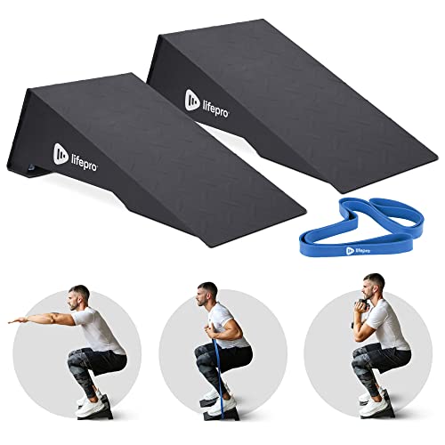 Lifepro Metal Squat Wedge Block Set – Two Squat Ramp Wedges with Resistance Band, Weightlifting Metal Slant Board, Calf Raise Stretcher, Squat Wedge for Heel Elevated Squat, & Slant Board for Squats