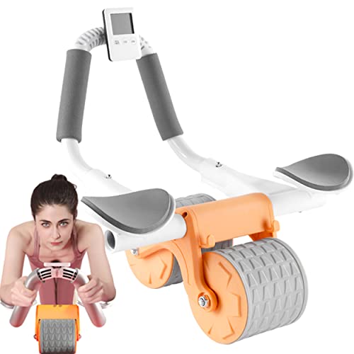 Ab Abdominal Exercise Roller with timer and Elbow Support, Automatic Rebound Abdominal Wheel, Abs Roller Wheel Core Exercise Equipment, Orange
