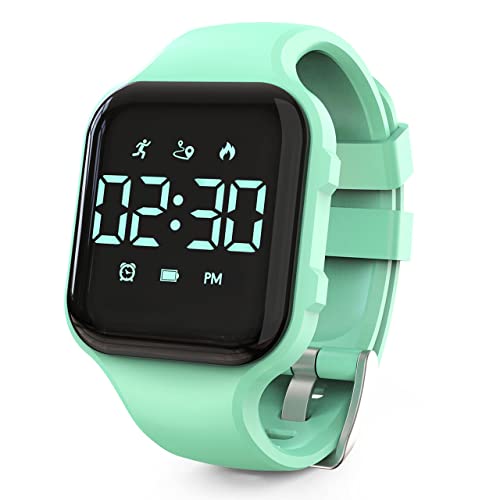 Konewos Kids Led Fitness Tracker Watch, Non-Bluetooth Digital Pedometer Wristwatch, Waterproof, 12/24 H, Stopwatch, Calendar, for Children Girls Boys Teens (Green)