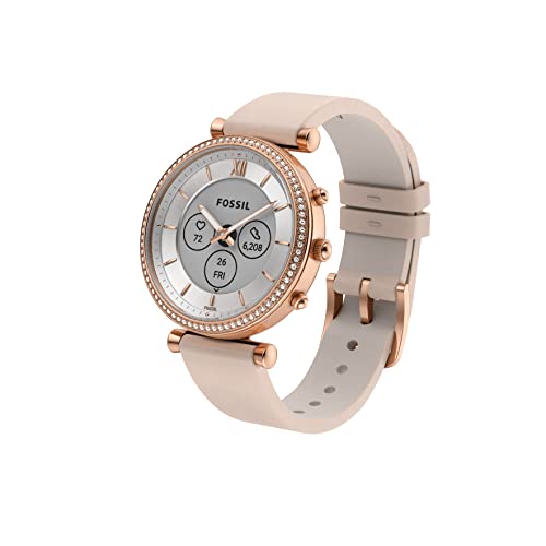 Fossil Carlie Gen 6 Hybrid 38mm Stainless Steel and Silicone Smart Watch,Fitness Tracker Color: Rose Gold, Taupe (Model: FTW7077)