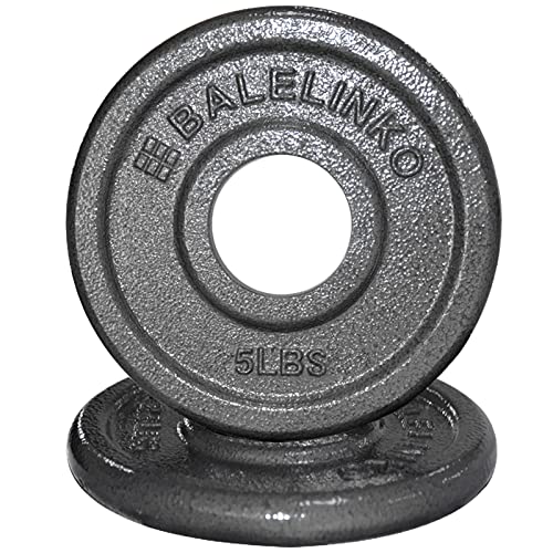 Balelinko Cast Iron 2-Inch Olympic Grip Plate Weight Plate for Strength Training, Weightlifting and Crossfit, Set of 2, 5LB, Gray