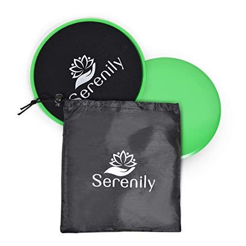 Serenily Sliders for Working Out – Core Exercise Sliders, 2 Dual Sided Gliding Discs For All Floors With Carry Bag & Workout Guide. Abs & Full-Body Fitness Equipment – Slider Set For Home Gym (Green)