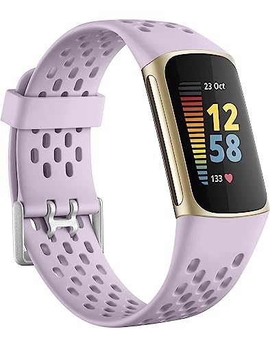 Getino Compatible with Fitbit Charge 5 Bands for Women Men, Soft Breathable Comfortable Replacement Sport Strap Adjustable Wristbands for Fitbit Charge 5 Advanced Fitness Tracker, Lavender