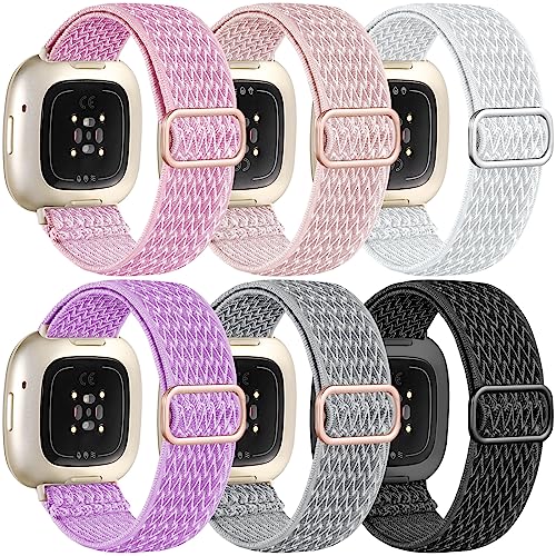 Ouwegaga Compatible with Fitbit Sense 2 Bands for Women/Fitbit Sense Bands/Fitbit Versa 4 3 Bands, Adjustable Stretchy Nylon Solo Loop Sport Strap for Fitbit Sense/Sense 2/Versa 3/Versa 4 Smartwatch