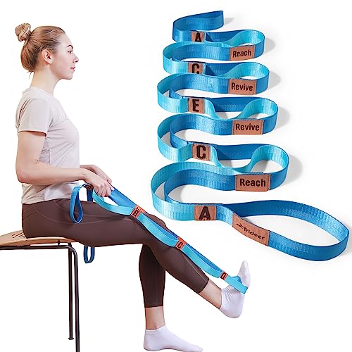 Trideer Stretching Strap with 10 Loops & Non-Elastic Yoga Strap for Stretching, Fascia, Hamstring & Leg Stretch Strap for Physical Therapy, Flexibility, Stretching – [Designed with Letters & Inspirational Remarks]
