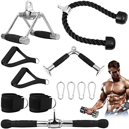Lenwen 12 Pcs Gym Cable Attachment LAT Pull Down Bars Triceps Press Down Cable Machine Attachment Weight Machine Accessories for Home Weight Workout Fitness Gym Strength Training