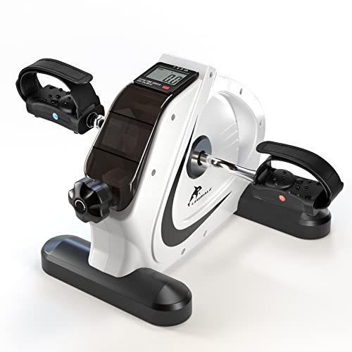Lewhale Mini Exercise Bike with LCD Screen Displays Portable Under Desk Bike Pedal Exerciser Indoor Exercise Pedal Machine Bike Stationary Fitness Machine for Arms, Physical Therapy Workout (White)