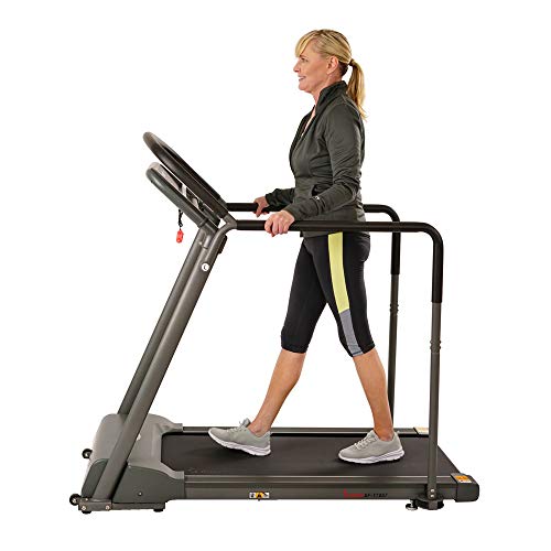 Sunny Health & Fitness Walking Treadmill with Low Wide Deck and Multi-Grip Handrails for Balance, 295 LB Max Weight – SF-T7857, Gray