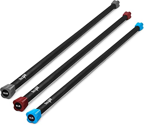 Yes4All Total Body Weighted Workout Bar, Body Bar For Exercise, Therapy, Aerobics, and Yoga, Strength Training Set 5 + 8 +12lbs