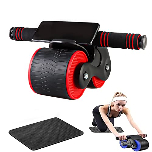 Automatic Rebound Abdominal Wheel, Ab Roller, Double Round Ab Roller, Abs Roller Wheel Core Exercise Equipment, for Abs Workout, Beginners and Advanced Abdominal Core Strength Training(Red)