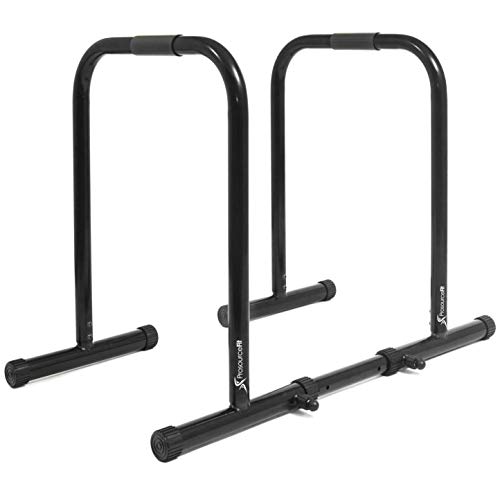ProsourceFit Dip Stand Station, Ultimate Heavy Duty Body Bar Press with Safety Connector for Tricep Dips, Pull-Ups, Push-Ups, L-Sits, Black