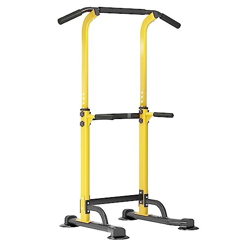SogesPower Power Tower Dip Station Pull Up Bar for Home Gym Adjustable Height Strength Training Workout Equipment,Yellow