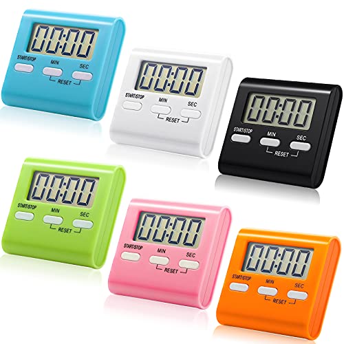 Kitchen Timer Magnetic Digital Timer Small Cooking Timer Clear Digits Timer Magnetic Countdown Timer for Classroom, Teacher, Oven, Baking (White, Pink, Green, Blue, Orange, Black, 6)
