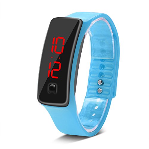 AYNEFY Fitness Tracker Watch, LED Watch Sports Silicone Strap Digital 12-Hour Dial E Activity Tracker Health Exercise Watch Wristwatch Watch for Men Women Teens Students(Light Blue)