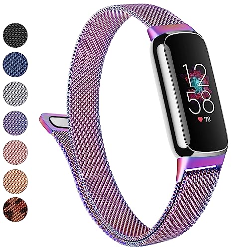 Metal Band for Fitbit Luxe Bands Women Men, Stainless Steel Mesh Loop Adjustable Magnetic Wristband Replacement Strap Compatible with Fitbit Luxe Fitness and Wellness Tracker (Colorful)