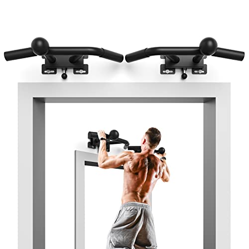 ONETWOFIT Wall Mounted Pull Up Bar Doorway, Adjustable Wall Mount Chin Up Bar with 2 Ball Grips Strength Training Equipment, Multifunctional Exercise Bars Trainer for Indoor Outdoor Home Garage