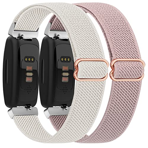 Vancle Bands for Fitbit Inspire 2 Bands, Compatible with Fitbit Inspire 2 / Inspire HR/ Inspire band for Women & Fitbit Ace 3 / Ace 2 for Children, Soft Loop Breathable Stretchy Straps (Starlight +Pink)