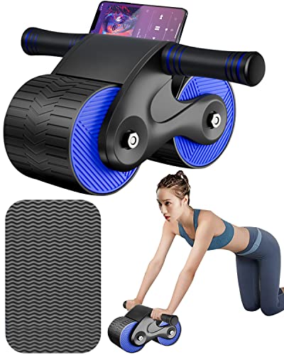 Ab Roller, 2023 New Automatic Rebound Abdominal Wheel, Abdominal Roller Home Exerciser with Knee Pad for Beginners Core Workout, Home Fitness Equipment, Blue