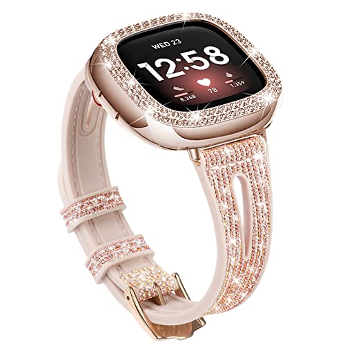 Bling Thin Band for Fitbit Sense/Fitbit Versa 3 Bands for Women Silicone Glitter Strap Accessories Compatible with Fitbit Sense 2/Versa 4 (Rose Gold, Fitbit Sense/Versa 3)