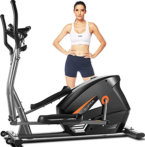 FUNMILY Elliptical Machine, Cross Trainer with 10-Level Magnetic Resistance, Heart Rate Sensor, Smart App, LCD Monitor, 390 LB Capacity, Workout Exercise Equipment for Home Use (Gray)