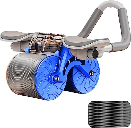Ab Roller Exercise Wheel, 2023 New Automatic Rebound Abdominal Wheel with Knee Mat, Abdominal Exercise Equipment Plank Ab Roller Double Wheel for Beginners Core Trainer (Blue)