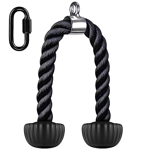 Kipika Tricep Rope – Heavy Duty Nylon Rope with Soft Rubber Ends for Cable Machine Attachments – 28″ Black