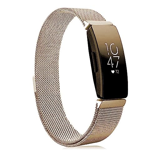 Metal Band Compatible with Fitbit Inspire 2 Bands, Stainless Steel Mesh Loop Adjustable Wristband Replacement Strap for Fitbit Inspire 2 / Inspire HR/Inspire Fitness Tracker Women Men large(Retro gold)