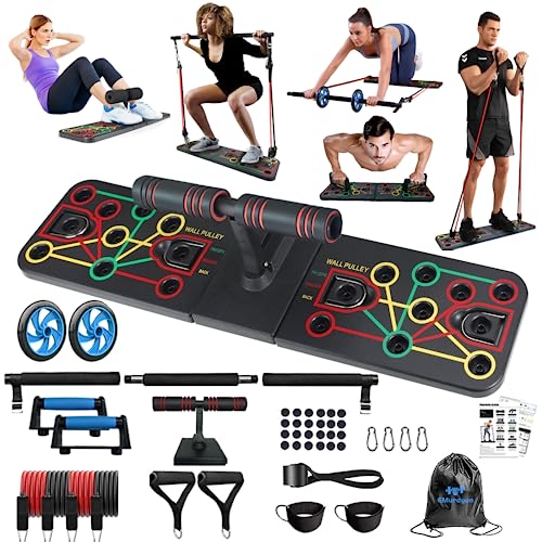 Portable Home Gym Equiptment: Push-Up Board, Pilates Exercise & 20 Fitness Accessories with Resistance Bands, Sit-Up Base, Ab Roller Wheel – Full Body Workout for Men and Women, Gift for Boyfriend