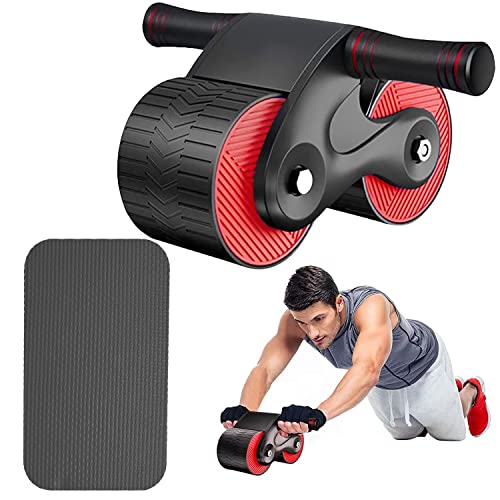 Automatic Rebound Abdominal Wheel, Ab Roller Wheel Exercise Equipment with Knee Pads, Roller Wheel for Abdominal Exercise Fitness, Suitable for Beginners Core Training（Red and Black）