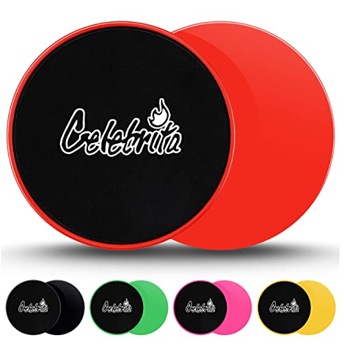 Celebrita Pair of Gliding Discs Core Sliders Ab, Back, Hip, and Leg Exercise Gear for Gym, Home, Yoga, Pilates | Strengthen Abdomen, Burn Fat, Improve Balance (Red)