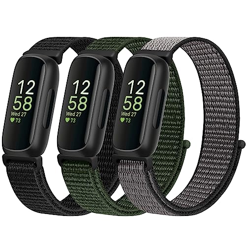 WNIPH Nylon Bands Compatible for Fitbit Inspire 3/Inspire 2/Inspire/Inspire HR/Ace 3/Ace 2 Bands, Breathable Sport Replacement Straps Soft Adjustable Solo Loop Nylon Wristband for Women Men Kids