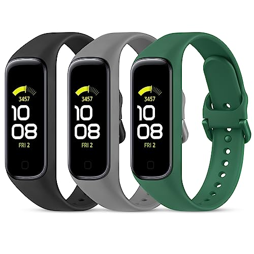 Wanme Replacement Bands for Samsung Galaxy Fit 2 Band Women Men, 3 PACK Silicone Sport Strap Compatible with Samsung Galaxy Fit 2 SM-R220 Replacement Wristband Accessories (Black+Dark Grey+Dark Green)
