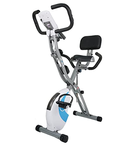 INSGYM Folding Stationary Exercise-bike Indoor – with 8-Level Adjustable Magnetic Upright Workout Trainer with Comfortable Seat Cushion and LED Monitor for Adult IXB270-silver/Blue (Blue)