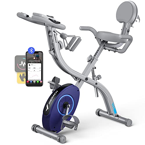 MERACH Folding Exercise Bike for Home – 4 in 1 Magnetic Stationary Bike with16-Level Resistance, Exclusive APP, 300LB Capacity and Large Comfortable Seat Cushion