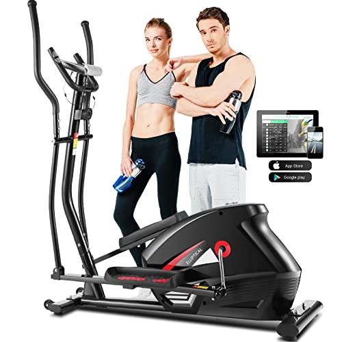 FUNMILY Elliptical Machine – Cross Trainer with Smart APP Connection, 10-Level Resistance, LCD Monitor, Heart Rate Sensor, Cardio Exerciser Equipment for Home Office Workout, 390lb Weight Capacity