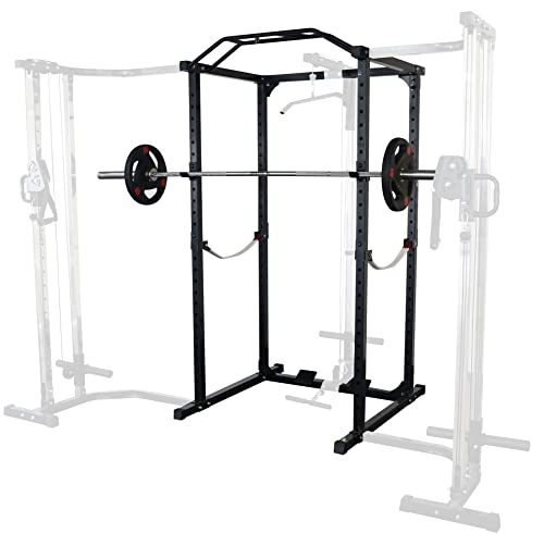 BalanceFrom Multi-Function Adjustable Power Cage with J-Hooks, Safety Straps and Optional LAT Pulldown Attachment and Cable Crossover, Power Cage Only,Black