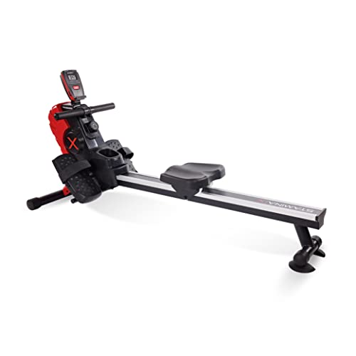 Stamina X Magnetic Rower 1102 – Rower Machine with Smart Workout App – Rowing Machine with Magnetic Resistance for Home Gym Fitness – Up to 250 lbs Weight Capacity – Black/Red