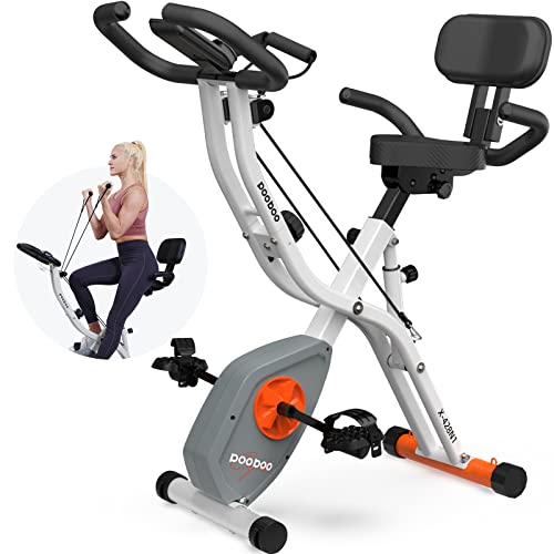 Foldable Exercise Bike, pooboo 4 IN 1 Indoor Cycling Bike Stationary Bikes for Home Upright Recumbent Position, 8-Level Magnetic Resistance Fitness Bike with Stronger Frame Seat Backrest Adjustments
