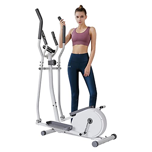 Elliptical Machine, Electric Elliptical Machine for Home Use, Elliptical Training Machine with Pulse Rate Grips and LCD Monitor, Compact Elliptical Trainer with Smart LED Display