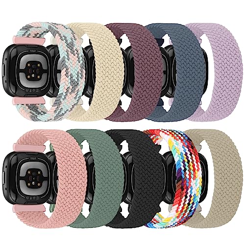 Stretchy Braided Bands Compatible with Fitbit Versa 4 / Fitbit Sense 2 / Fitbit Versa 3 / Fitbit Sense, Elastic Strap for Fitbit Versa 4 3 For Men Women – 10 Pack