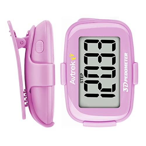 AVTREK Accurate 3D Step Counter with LED Backlight Pocket Pedometer for Walking Or Running Outdoor Hiking Activities (Pink)